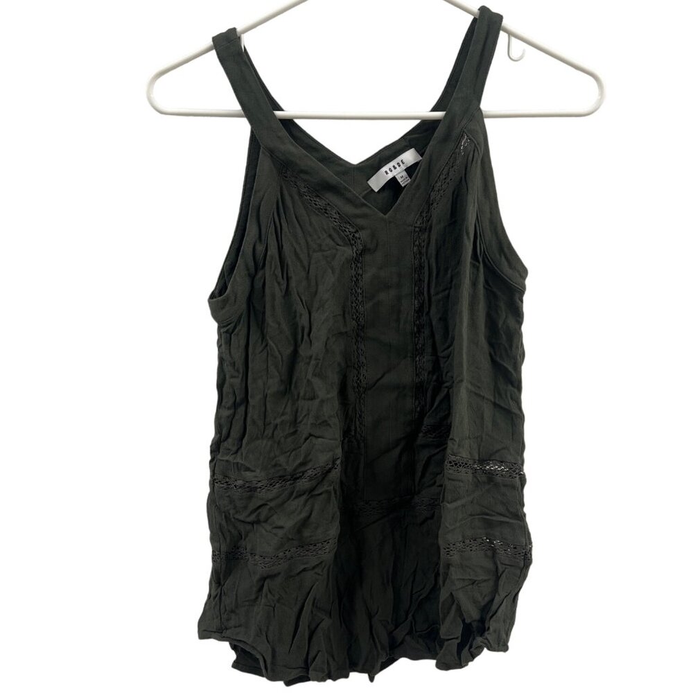 Ro & De Womens Green Sleeveless Top W/ Crochet Details Size M